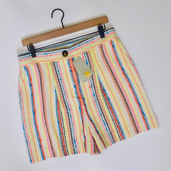 NWT!! BODEN Textured Stripe Shorts Neon Colorful Pockets Linen Pockets Size 8 - Picture 3 of 16